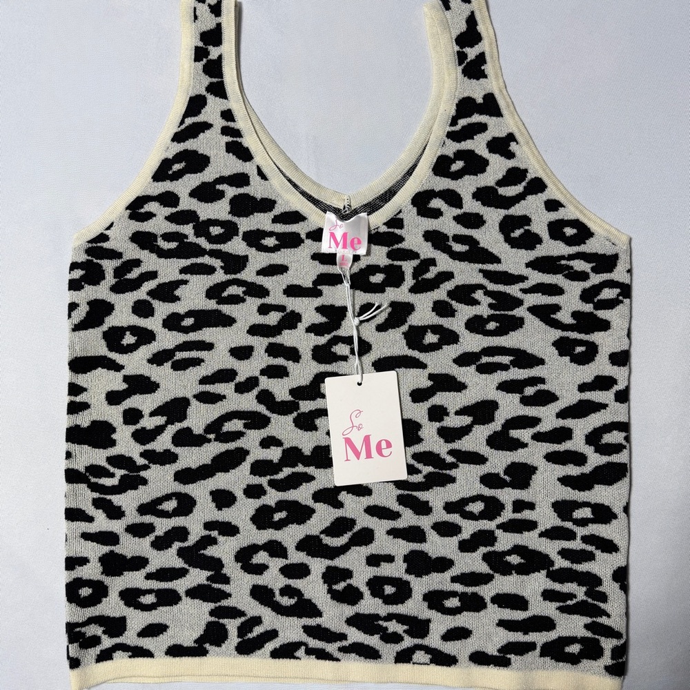 So Me Black and Cream Leopard Print Tank Top
